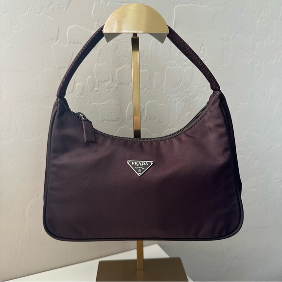 Prada Handbags - Prada Tessuto Nylon Mini Hobo Bag Dark Brown
